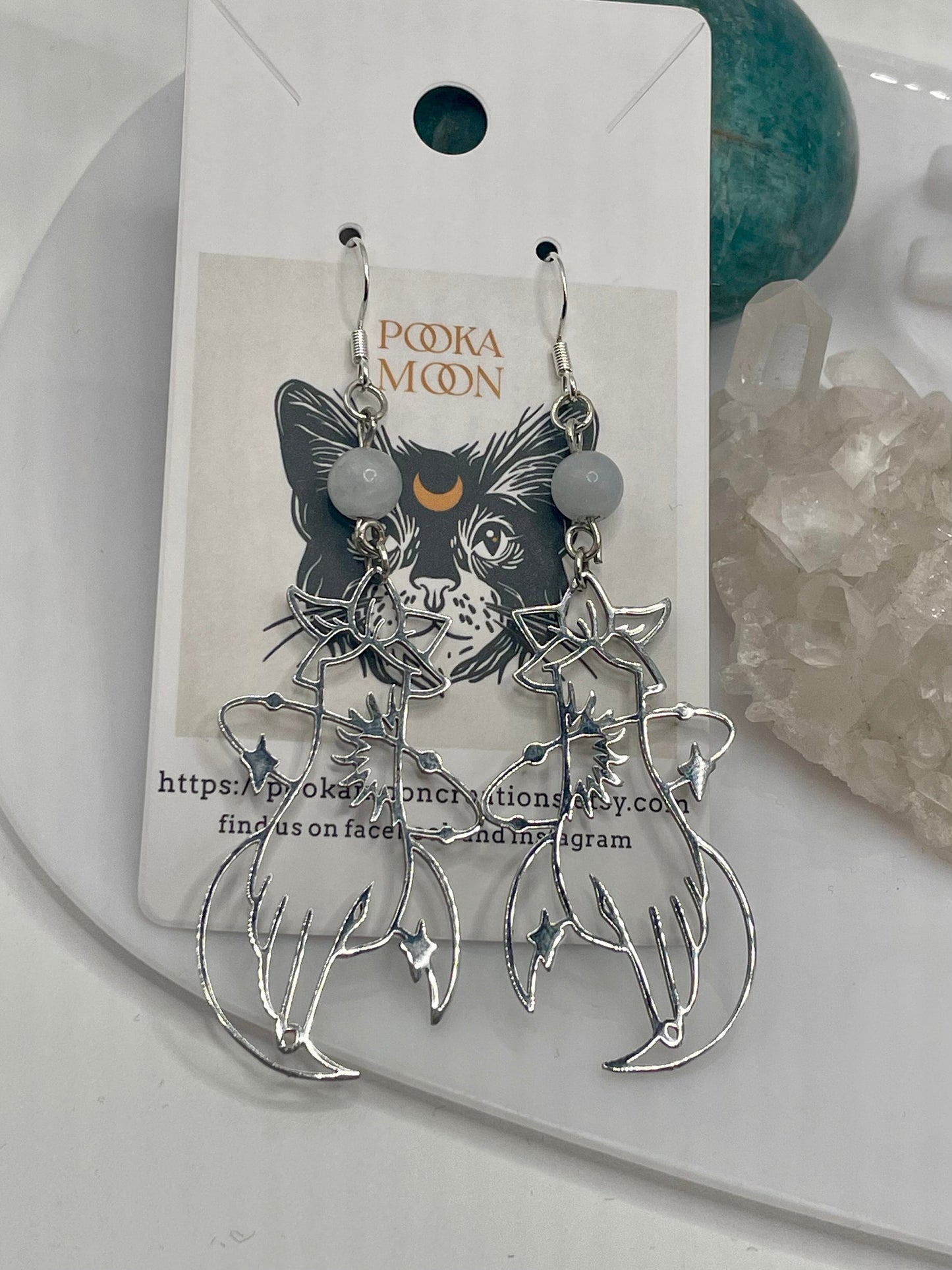Celestial Hand with Lotus Drop Earrings With Aquamarine. Witchy Crystal Jewelry, Sun, Moon, Star, and Hand Earrings. Delicate Jewelry.